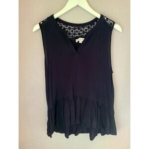 Ann Taylor LOFT Women's Tank V‎ neck Crochet Neck Top 100% Rayon Black Sz Medium